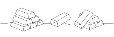 Altın külçeleri. Bir sıra sürekli çizim. Para yatırımı ve finans. Vektör çizimi. Beyaz arkaplanda izole