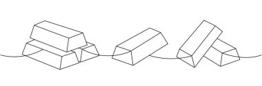 Altın külçeleri sürekli bir çizgi çizer. Para yatırımı ve finans. Vektör çizimi. Beyaz arkaplanda izole