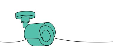 Video casus kamera bir çizgi renkli aralıksız çizim. Güvenlik gözetleme sistemi. Vektör çizimi. Beyaz arkaplanda izole