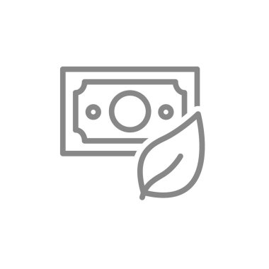 Yaprak çizgisi ikonlu para faturası. İş yatırımlarının büyüme sembolü. Vektör çizimi. Beyaz arkaplanda izole