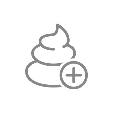 Poop with plus line icon. Toilet location, pile of shit symbol. Vector illustration. Isolated on white background