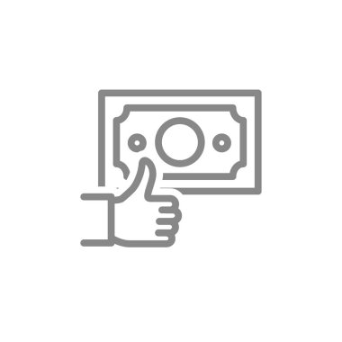 Baş parmağıyla çizgi simgesi oluşturan para. En iyi döviz tüccarı, müşteri denetleme sembolü. Vektör çizimi. Beyaz arkaplanda izole