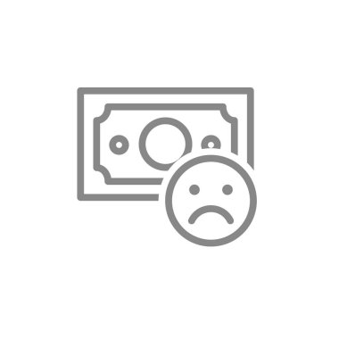 Üzgün yüz çizgisi ikonu olan para. Ekonomik kriz sembolüne para yatırımı kaybet. Vektör çizimi. Beyaz arkaplanda izole