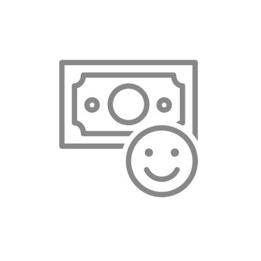 Gülen surat ikonlu para. Duyguların sembolü için para değişimi. Vektör çizimi. Beyaz arkaplanda izole