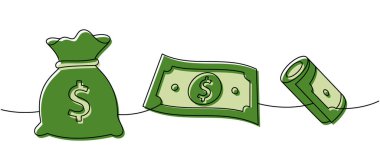 Para bir çizgi çizdi. Renkli sürekli çizim. Para yatırımı ve finans. Vektör çizimi. Beyaz arkaplanda izole