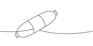 Sosis bir çizgi sürekli çizim. Mezbaha sosisi menüsü. Vektör çizimi. Beyaz arkaplanda izole