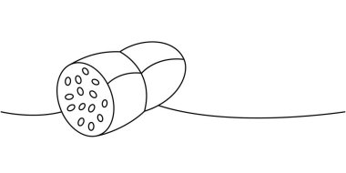 Biftek sosisi. Sürekli çizim. Mezbaha sosisi menüsü. Vektör çizimi. Beyaz arkaplanda izole