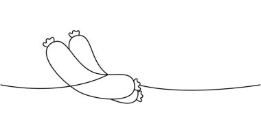 Frankfurters sosisleri tek sıra halinde. Mezbaha sosisi menüsü. Vektör çizimi. Beyaz arkaplanda izole