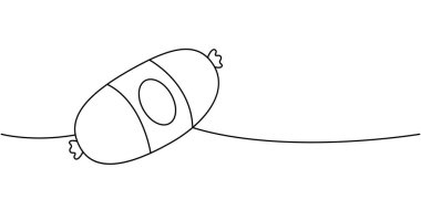 Doktorlar sürekli bir çizim yapıyor. Taze çiğ sosis. Vektör çizimi. Beyaz arkaplanda izole