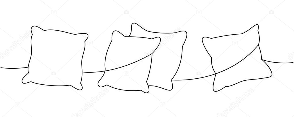 Set of cozy pillows one line continuous drawing. Orthopedic pillows. Vector illustration. Isolated on white background