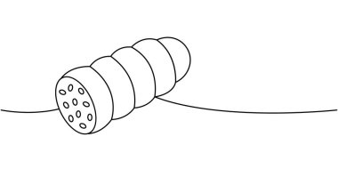 Sosis bir çizgi sürekli çizim. Taze çiğ sosis. Vektör çizimi. Beyaz arkaplanda izole