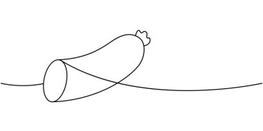 Domuz sosisi. Bir sıra sürekli çizim. Taze çiğ sosis. Vektör çizimi. Beyaz arkaplanda izole