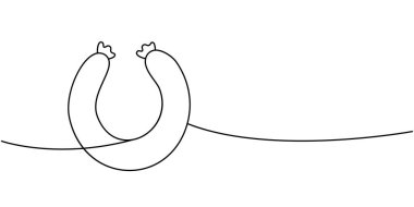 Frankfurters sosisi. Sürekli çizim halinde. Mezbaha sosisi menüsü. Vektör çizimi. Beyaz arkaplanda izole