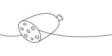 Biftek sosisi. Sürekli çizim. Taze çiğ sosis. Vektör çizimi. Beyaz arkaplanda izole