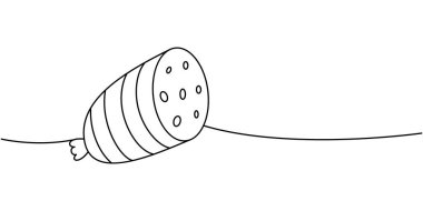 Sosis bir çizgi sürekli çizim. Taze çiğ sosis. Vektör çizimi. Beyaz arkaplanda izole