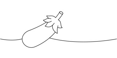 Patlıcan bir çizgi sürekli çizer. Taze organik sebze. Vektör çizimi. Beyaz arkaplanda izole