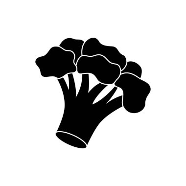 Brokoli siyah ikonu. Doğal vejetaryen yemekleri. Sağlıklı beslenme. Vektör çizimi. Beyaz arkaplanda izole