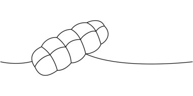 Tütsülenmiş domuz sosisi. Bir sıra sürekli çizim. Yarı bitmiş ürünler. Vektör çizimi. Beyaz arkaplanda izole