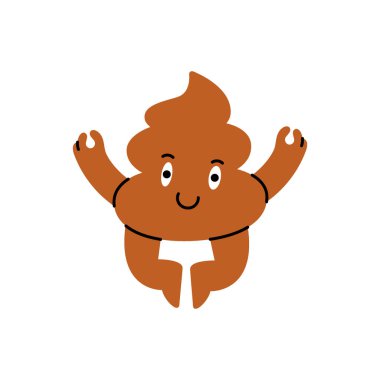 Çizgi film dışkısı karakteri havada süzülüyor. Huzurlu bir gülümseme, esprili ve büyülü bir havası var. Vektör çizimi. Beyaz arkaplanda izole