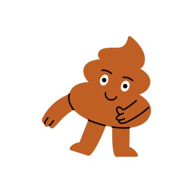 Neşeli çizgi film kaka karakteri kendine güvenen bir gülümsemeyle onaylama ve pozitiflik gösteriyor. Vektör çizimi. Beyaz arkaplanda izole