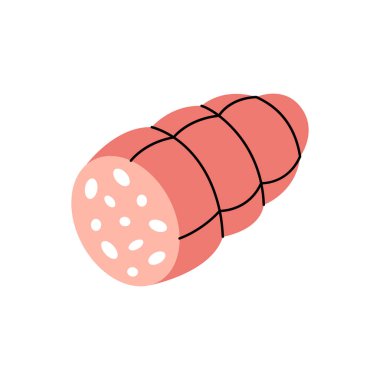 Çiğ sosis. Yarı bitmiş ürünler. Vektör çizimi. Beyaz arkaplanda izole