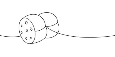 Çiğ et sosisi. Bir sıra sürekli çizim. Yarı bitmiş ürünler. Vektör çizimi. Beyaz arkaplanda izole