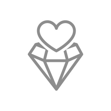 Kalp çizgisi simgesi olan elmas. Aşk, lüks ve değer sembolü. Vektör çizimi. Beyaz arkaplanda izole