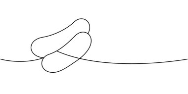 Şişman sosisler tek sıra halinde. Kasap eti. Vektör çizimi. Beyaz arkaplanda izole