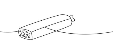 Pepperoni sosisi. Bir sıra sürekli çizim. Kasap eti. Vektör çizimi. Beyaz arkaplanda izole