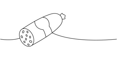 Lezzetli sosis. Sürekli bir çizim. Kasap eti. Vektör çizimi. Beyaz arkaplanda izole