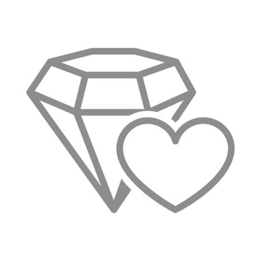 Kalp şeklinde simgesi olan elmas. Romantik hediyeler, düğün markaları ya da kuyumcu simgeleri. Vektör çizimi. Beyaz arkaplanda izole