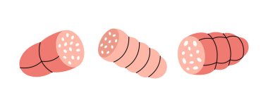 Doktor sosisi, tavuk sosisi. Taze çiğ sosis. Vektör çizimi. Beyaz arkaplanda izole