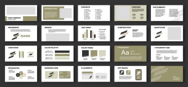 Marka stratejisi, görev, renk tonları, tipografi ve kartvizit modelleriyle modern sunum şablonu. Ajanslar ve kurumsal markalar için ideal..