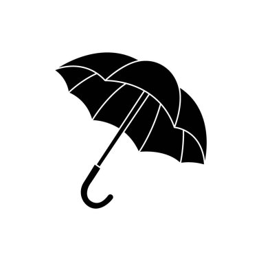 Kavisli saplı basit bir şemsiye silueti. Minimalist vektör tasarımı yağmur korumasını, güvenliği ve çeşitli yaratıcı kullanımlar için zamansız hava aksesuarını sembolize eder.