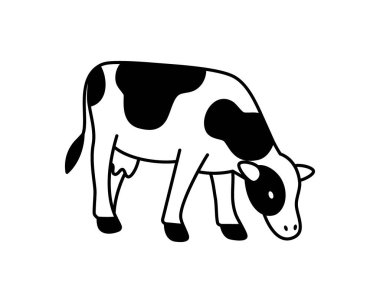 İnek otlatma sanatı, düz minimalist siyah-beyaz stilinde gösteriliyor. Çevre ürünleri markalaşması, süt ürünleri reklamları ya da çiftçilikle ilgili görsel kimlik için mükemmel.