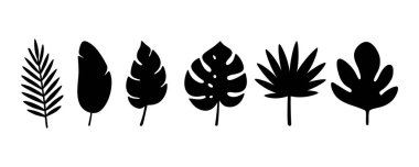 Saf siyah tropikal yaprak siluetleri minimalist tarzda. Orman, botanik, eko ve yaz temalı grafik tasarımlar, baskılar ve dekoratif projeler için ideal.