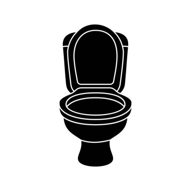 Seramik klozet siyah ikonu. Banyo hijyeni. Vektör çizimi. Beyaz arkaplanda izole