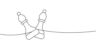 Tek bir çizgi üzerinde kesişen iki satranç filinin basit kontur çizimi. soyut satranç tasarımında denge, takım çalışması ve stratejiyi gösteren minimal siyah çizim.