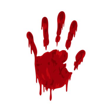 Kan kırmızısı el izi çizimi, damlayan izler ve lekeler. Cadılar Bayramı grafikleri, gizemli posterler ya da suç mahalleri için uygun korku vektör sanatı.