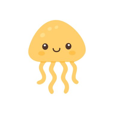 Mutlu yüzlü sarı denizanası. Çocuk tasarımları, deniz hayatı temaları, eğitim projeleri ve sualtı dekoratif kavramları için mükemmel..