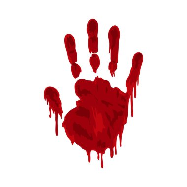 Kan damlatan korkunç kanlı tek bir kırmızı el izi. Korkunç Cadılar Bayramı sahneleri ya da gerilim suçları sanatı için ürkütücü ve ürkütücü vektör unsuru.