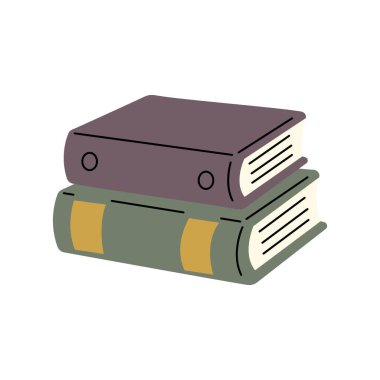 Yatay olarak dizilmiş iki klasik ciltli kitabın düz vektör çizimi. Zarif renkler ve satırlar eski edebiyat, öğrenme veya kütüphane arşivlerini akla getiriyor.