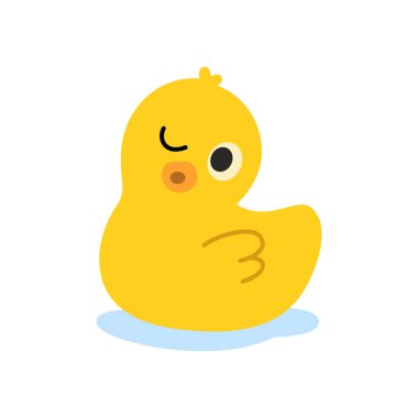 Sarı lastik ördek göz kırpıyor. Oyuncu çocuklar için sevimli vektör tasarımı sanat, yenilik baskıları, banyo dekorasyonu ve ticari ürünler..