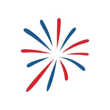 Soyut radyal patlama. Beyaz arka planda kırmızı ve mavi havai fişekler.