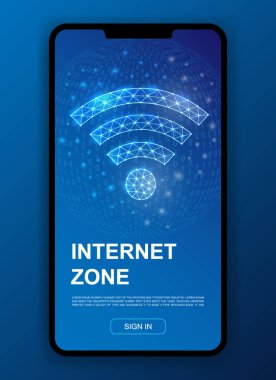 UI için Wi-Fi 3d çokgen sembol, UX tasarım şablonu. Mobil anasayfa uygulaması tasarımı için düşük polimerli internet alanı illüstrasyonu. Bağlantı illüstrasyon kavramı.
