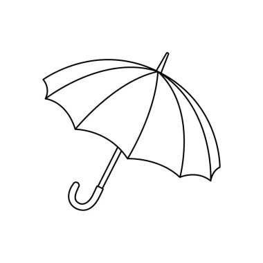 İnce çizgileri ve kavisli sapı olan zarif bir şemsiye taslak ikonu. Minimalist doğrusal tasarım yağmur güvenliğini, hava korumasını ve zamansız kentsel moda aksesuarını sembolize eder..