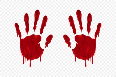 Şeffaf arka planda gerçekçi damlayan iki kanlı el izi. Korku ya da gerilim görselleri için ideal.