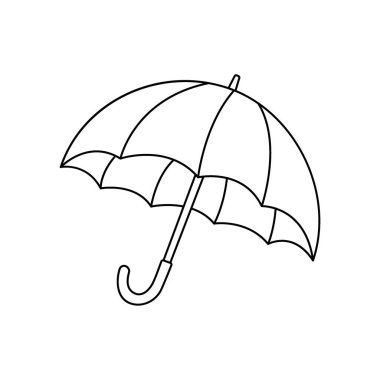 Basit şemsiye ana hatları deniz tarağı kenarlı ve kıvrımlı tutamaklı vektör. Minimalist doğrusal tasarım yağmur koruması, kentsel moda ve zamansız hava güvenliğini sembolize ediyor.