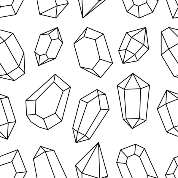 Mistik mücevherler ana hatları çiziyor. Çeşitli geometrik şekil ve boyutlarda kristaller. Gemstone, ametist, yakut, safir, zümrüt, topaz ve kuvars. Vektör çizimi. Beyaz arkaplanda izole