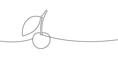 Yapraklı kiraz rengi zarif bir çizim. Duvar sanatı, ambalaj, posterler, sağlıklı gıda markaları ve şık logolara uygun minimum vektör taslağı.